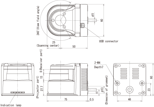 HOKUYO UBG-04LX-F01 External Dimensions