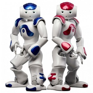 red and blue nao robots